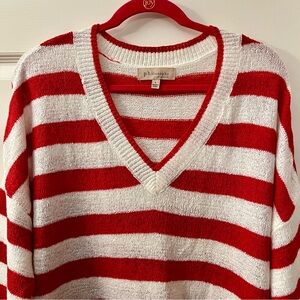 Philosophy Red and White V-Neck Sweater